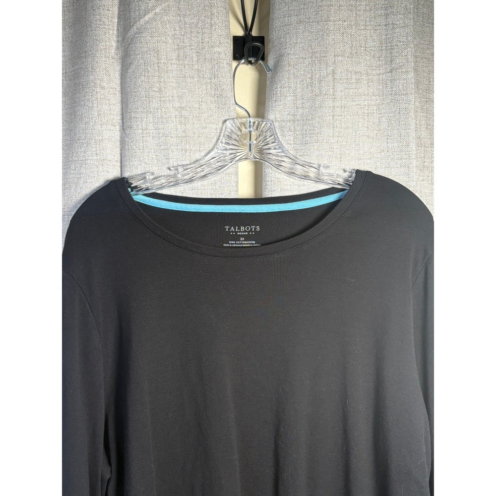Talbots Woman Black Long Sleeve Cotton Crew Neck Tee Top 3X VN5056